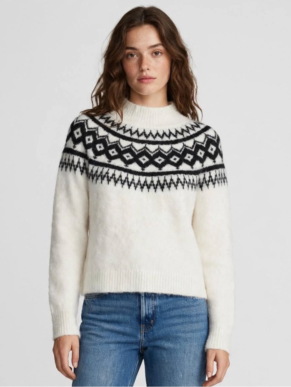Banana Republic Cozy White & Black Nordic Yoke Wool Sweater - Medium